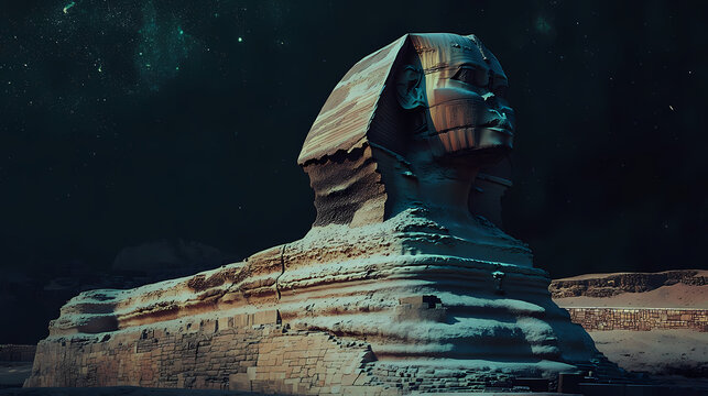 Mysterious alexandria sphinx: low light night photography. [Hollow Monoliths] | Weathered Monuments | time-worn giants. Illustration