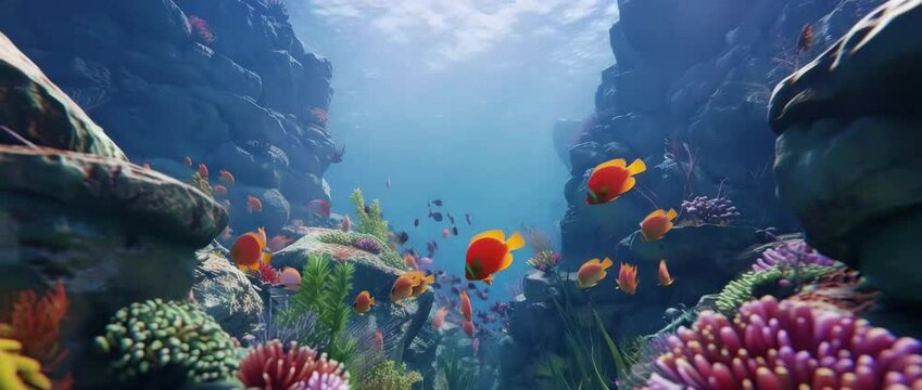 Tropical fish fish and coral in aquarium