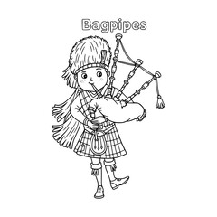 Music instrument drawing illustration. Coloring page. Black and white.