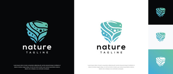 Nature security shield logo design. Shield logo design vector icon with leaves.