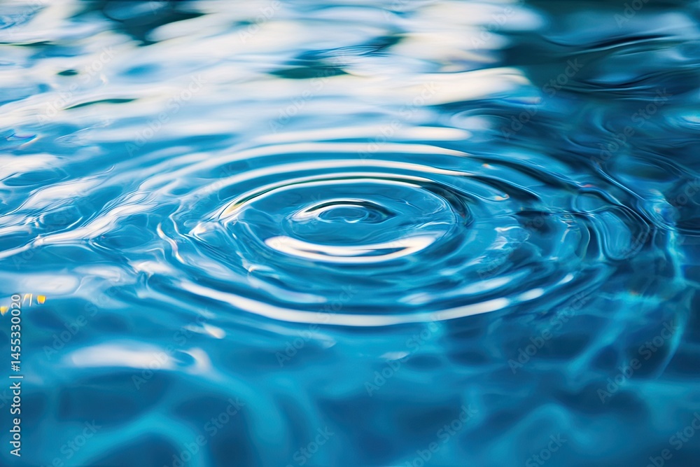 Poster close-up view of rippling blue water surface. showcasing circular wave patterns and reflections. cre