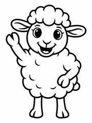 Charming cartoon sheep illustration waving hello: cheerful outline for children's designs