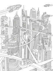Fototapeta premium Futuristic Urban Landscape with Advanced Transportation Systems and Skylines