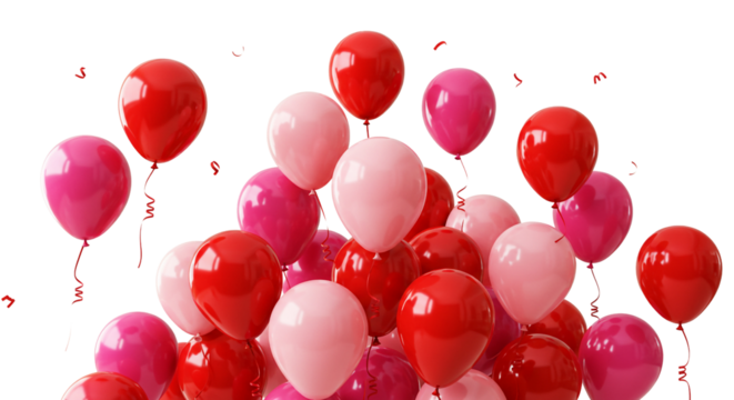 Festive Balloons Floating Against with Confetti on Transparent Background