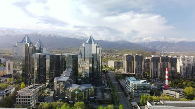 June 5, 2024, Almaty, Kazakhstan. View of the buildings on Al-Farabi Avenue. Office buildings of the financial center of Almaty