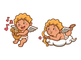 Set Hand drawn cupid character 