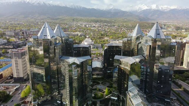 June 5, 2024, Almaty, Kazakhstan. View of the buildings on Al-Farabi Avenue. Office buildings of the financial center of Almaty