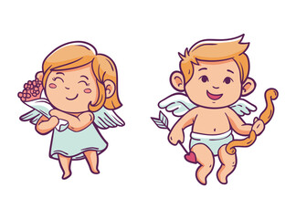 Set Hand drawn cupid character 