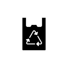 Recyclable bag icon. Simple solid style. Plastic bag with recycle sign, eco, garbage, reuse, pollution, life, environment concept. Black silhouette, glyph symbol. Vector illustration isolated.