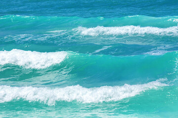 Background of beautiful ocean turquoise waves, blue tropical sea.
