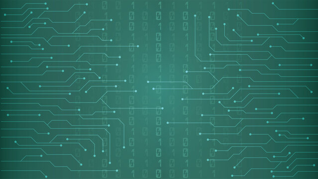 Futuristic green background featuring circuit board lines and binary code perfect for digital themes technology interfaces coding projects and software presentations