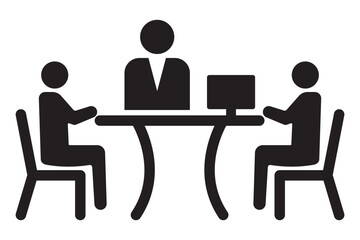 Illustration of a business meeting with five figures seated around a table. 
International Standard Public information signs Conference facilities or meeting room eps 10