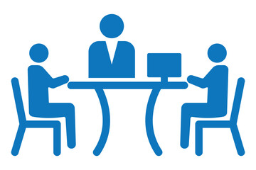 Illustration of a business meeting with five figures seated around a table. 
International Standard Public information signs Conference facilities or meeting room eps 10