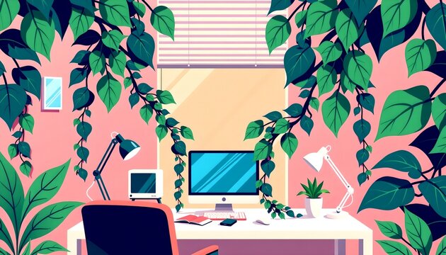 Lively workspace revamp home office digital art indoor jungle eye-level creative inspiration