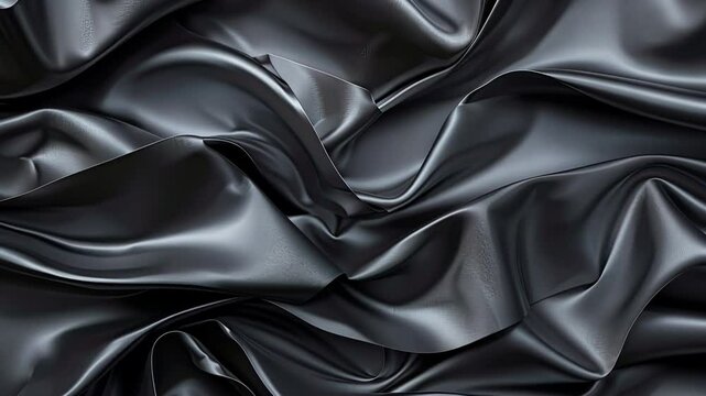 Elegant Black Fabric Smooth Texture and Rich Sheen with Dynamic Folds and Creases for Luxurious Look and Feel in Design Applications