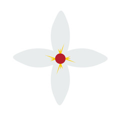 A stylized white flower with a red center and yellow accents, designed with clean lines and vibrant details. Ideal for digital art, icons, and graphics.