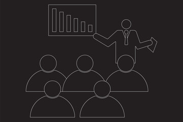 Thin line icons set about business people. Flat symbols, Meeting room thin line icon: group of people at training. Modern vector illustration eps 10