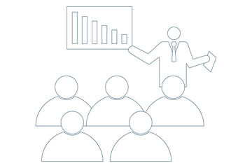 Thin line icons set about business people. Flat symbols, Meeting room thin line icon: group of people at training. Modern vector illustration eps 10