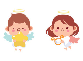 Set Hand drawn cupid character 