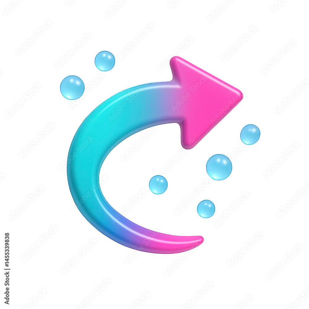 Aufkleber vibrant 3d rendering of a glossy curved arrow displaying a colorful gradient, accompanied by floatin