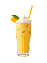 Mango Milkshake Served in Glass with Striped Straw