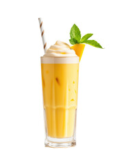 Mango Milkshake Served in Glass with Striped Straw