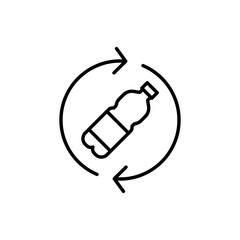 Recycle plastic icon. Simple outline style. Arrows pet bottle shape recycling sign, water, reusable ecological preservation concept. Thin line symbol. Vector illustration isolated.