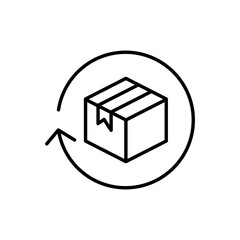 Return package icon. Simple outline style. Delivery parcel, box, package, return, exchange, arrow, deliver, product, shipping concept. Thin line symbol. Vector illustration isolated.