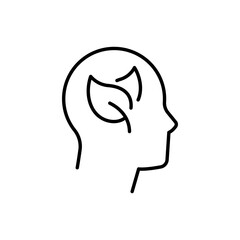 Green thinking icon. Simple outline style. Think green, nature and ecology, person head with leaves, plant, leaf, environment concept. Thin line symbol. Vector illustration isolated.