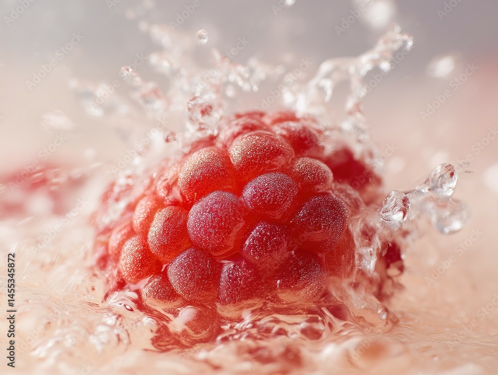Poster close-up of a raspberry in a splash of water.