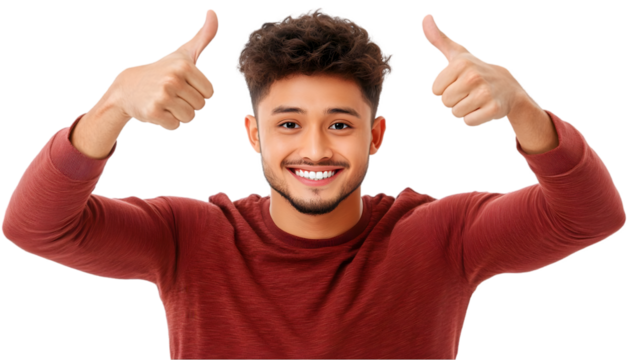 Photo of a Smiling Young Man Giving Double Thumbs Up on Transparent Background