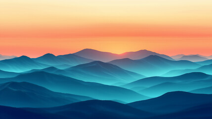 Sunset in mountains range at golden hour.