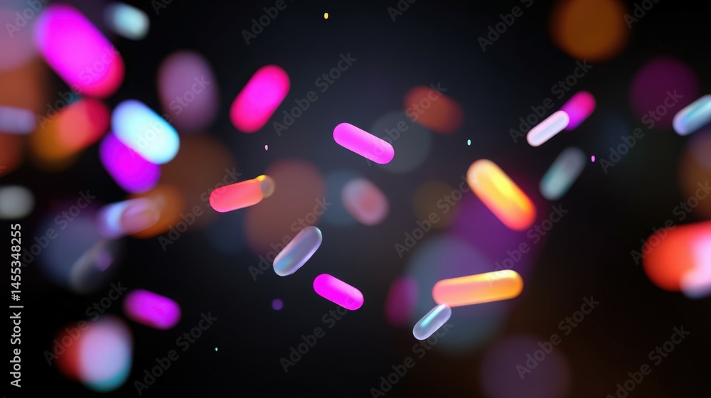 Poster multicolored capsules in hyper realistic microscopic view