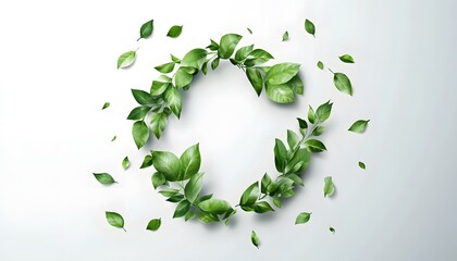 Green leaves forming a circular frame on white background