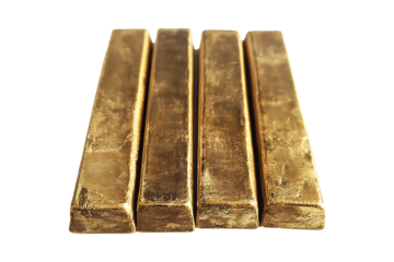 Collection of gold bars isolated on transparent background
