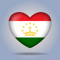 Tajikistan flag heart button Isolated on color gradient background. Exclusive Icon flag