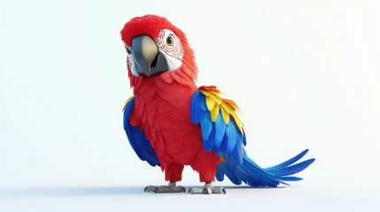 Adorable Cartoon Scarlet Macaw Parrot on White Background