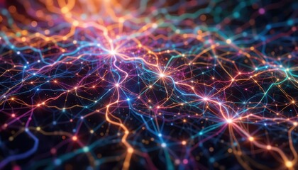 Naklejka premium Network Connection Glowing with Interconnected Nodes and Lines