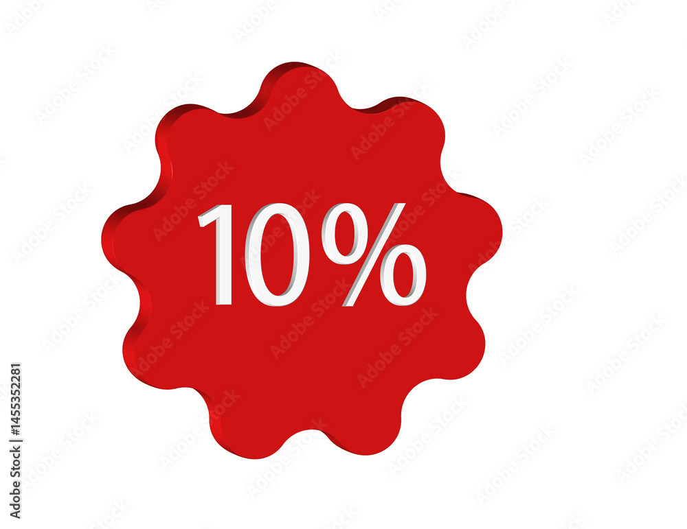 Poster a red circle with white writing that says 10% on it. the circle is red and white and has a 3d effect