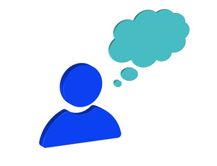 Simple 3D illustration of a person thinking icon, blue color