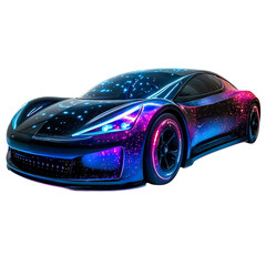 Futuristic Electric Car with Glowing Body and Wheels Isolated on Transparent Background