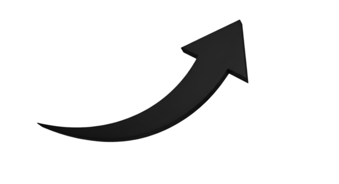 Black arrow curving upward against black