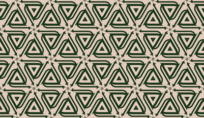 Design pattern with abstract modern ornament. Triangles style. Vector illustration. Green, brown color. Seamless