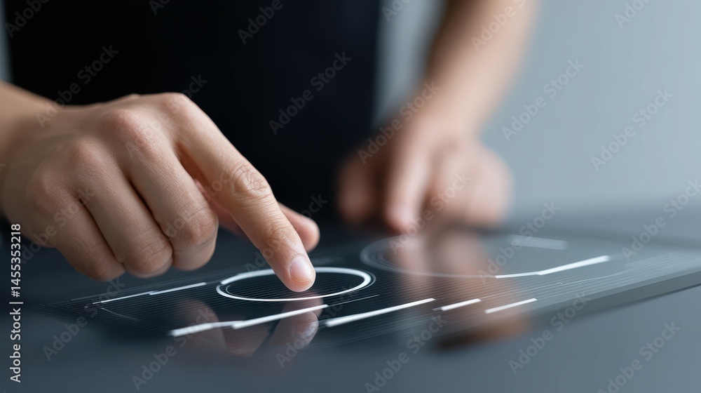 Poster futuristic fintech interface with realistic touch interaction