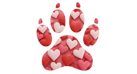 Canine paw print brimming with hearts