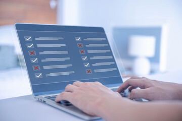 tick check mark in a checklist. concept of online list questionnaire, report, and evaluation. a...