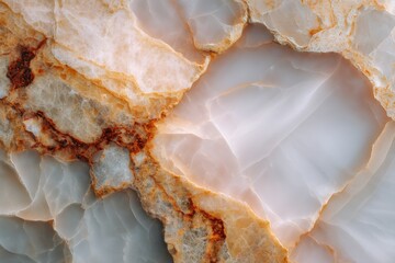 Obraz premium Close-up of elegant, creamy-white and golden onyx stone with intricate veining. Luxurious natural texture.