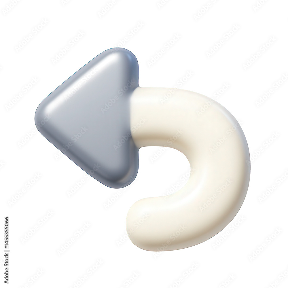 Poster Sleek 3D arrow pointing left with a smooth curved path, conveying undo or return functionality.