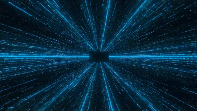 Abstract digital network of glowing blue lines radiating from a central point