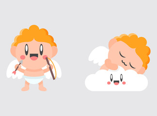 Set Hand drawn cupid character 